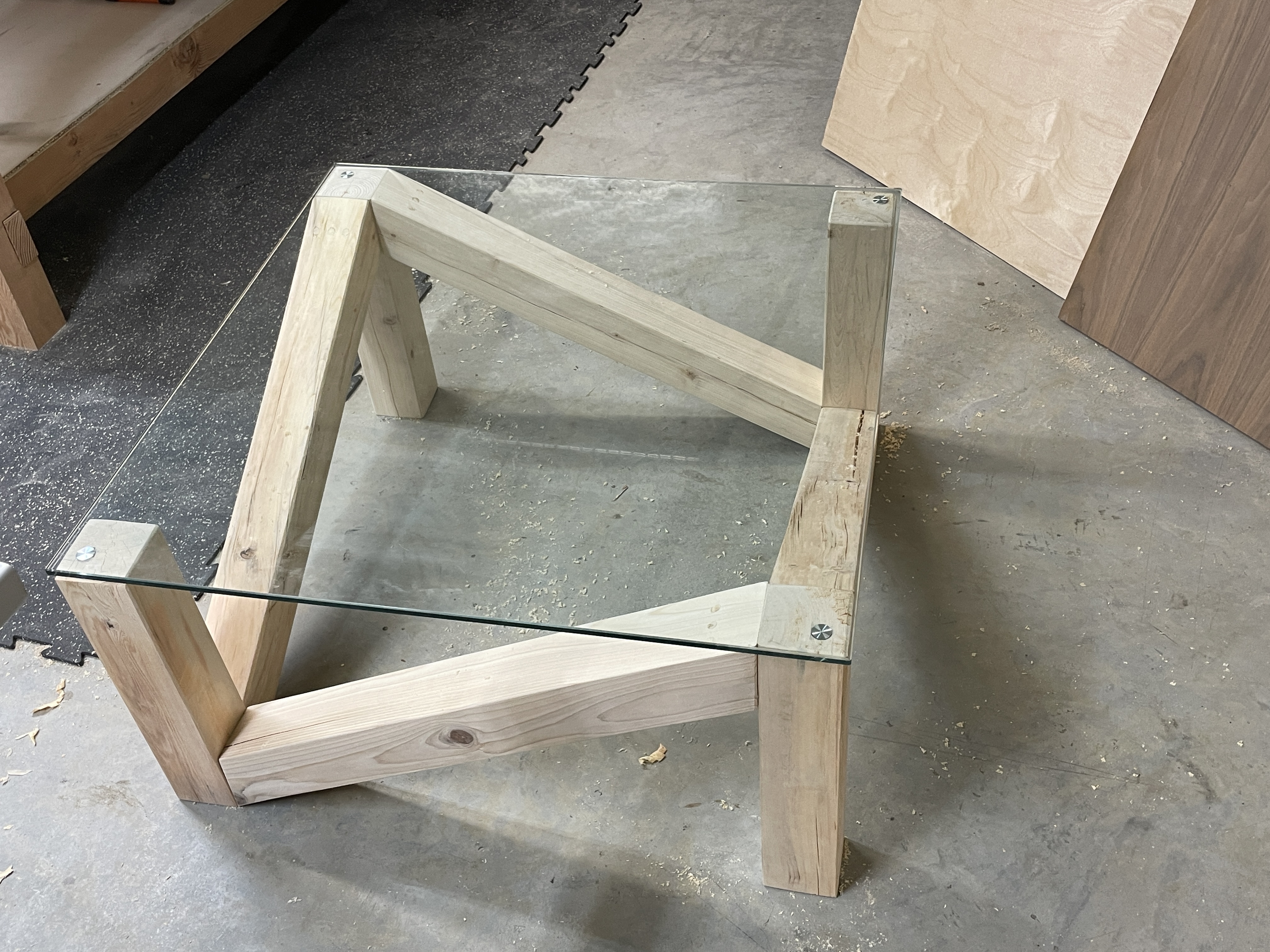 Frame and glass top dry-fitted in the shop